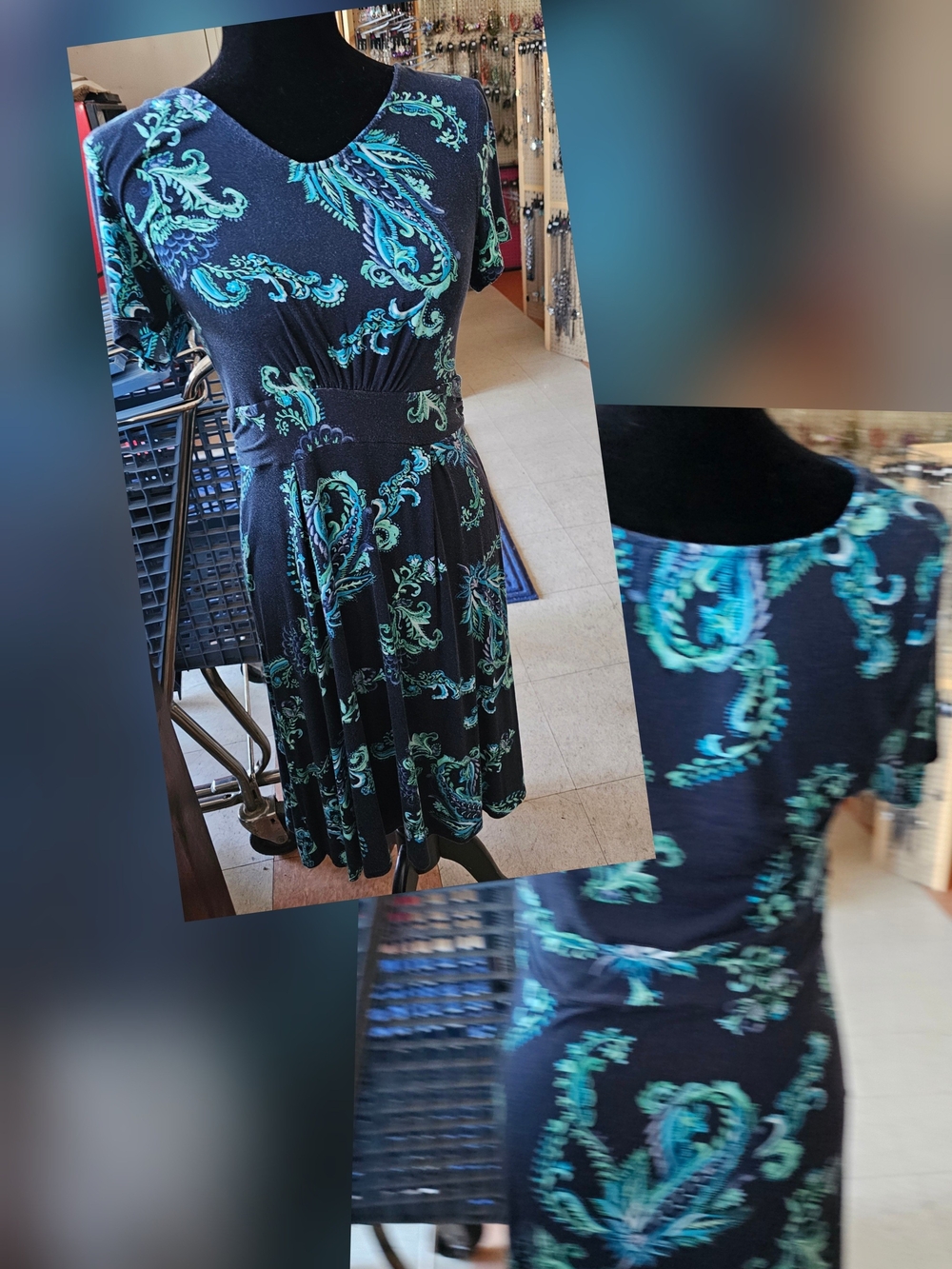 CROFT & BARROW WOMAN'S SIZE SMALL DRESS W/Teal Paisley Print